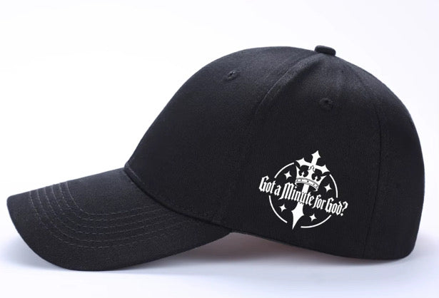 Blessed Hat in black, side view with Got a Minute for God logo