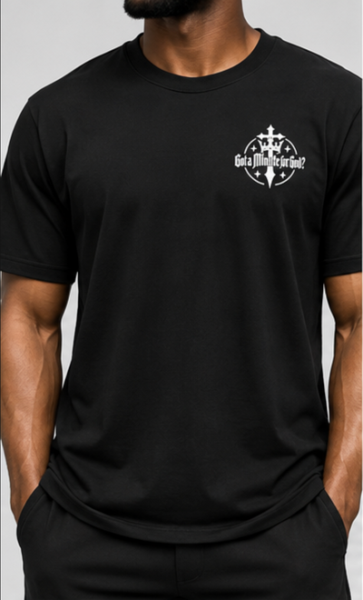 Blessed Tee in black, front view with white GAMFG chest logo